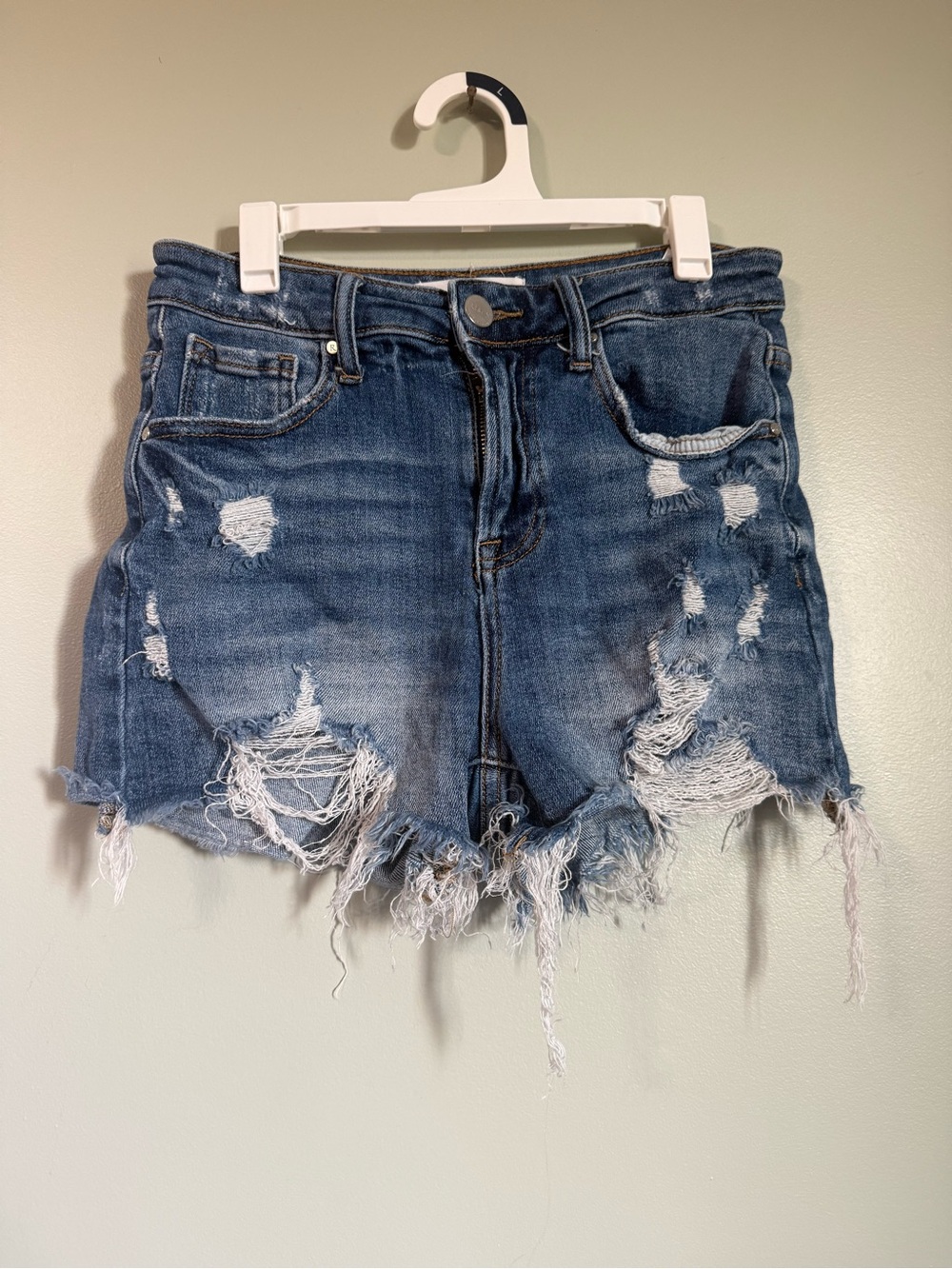 Risen High Rise Distressed Frayed Denim Cutoff Shorts Size S Style RDS6032